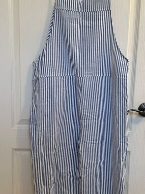 Striped Blue and White Cotton Sleeper-Style Jumpsuit